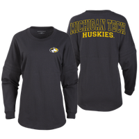 #04C Michigan Tech Athletic Logo Women's Oversized Wordmark Black Boxercraft Long Sleeve Tee