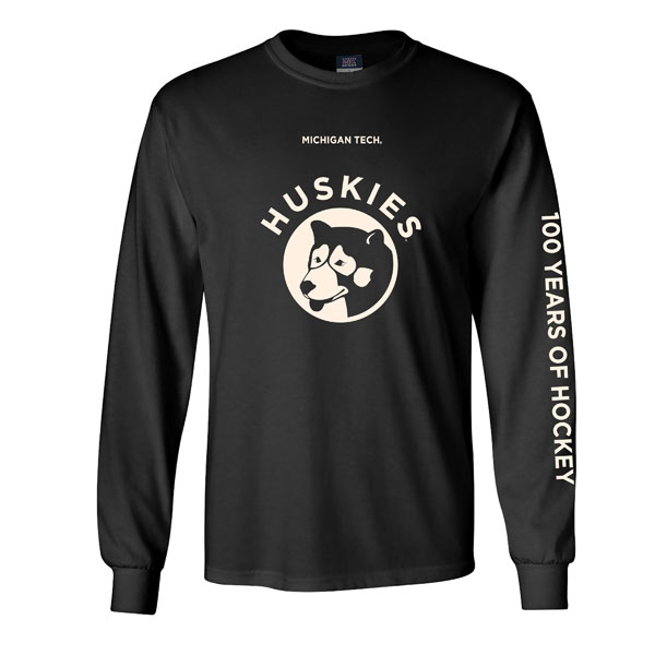 #11D Long Sleeve Tee With Michigan Tech Retro Huskies Logo Print (SKU 117012002000026)