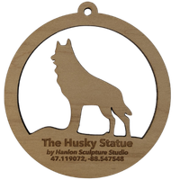 #40V Michigan Tech Husky Statue Wood Ornament